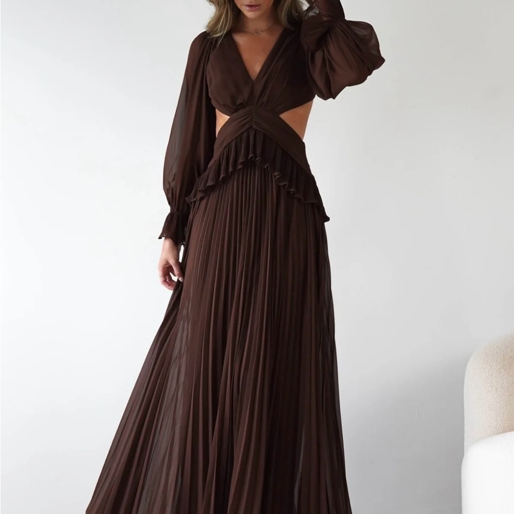 Elegant Fall Long Sleeve Brown Maxi Dress